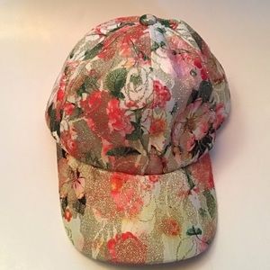 Floral Baseball Hats Women Shiny Pink Cream Roses